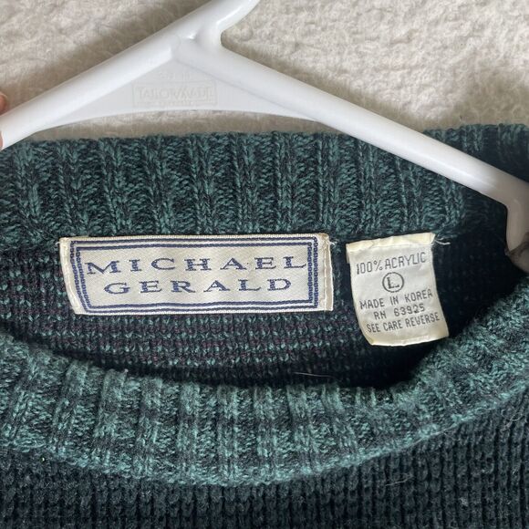 Vintage Michael Gerald Sweater Mens Large Green Crewneck Pullover Knit Geometric - Picture 15 of 16